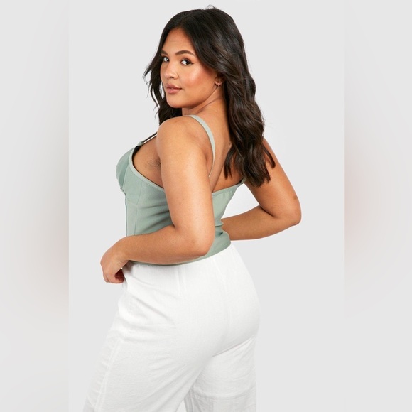 BOOHOO RUCHED CUP BANDAGE CORSET TOP Sage Green Corset Top NWT size 10 - Picture 2 of 6